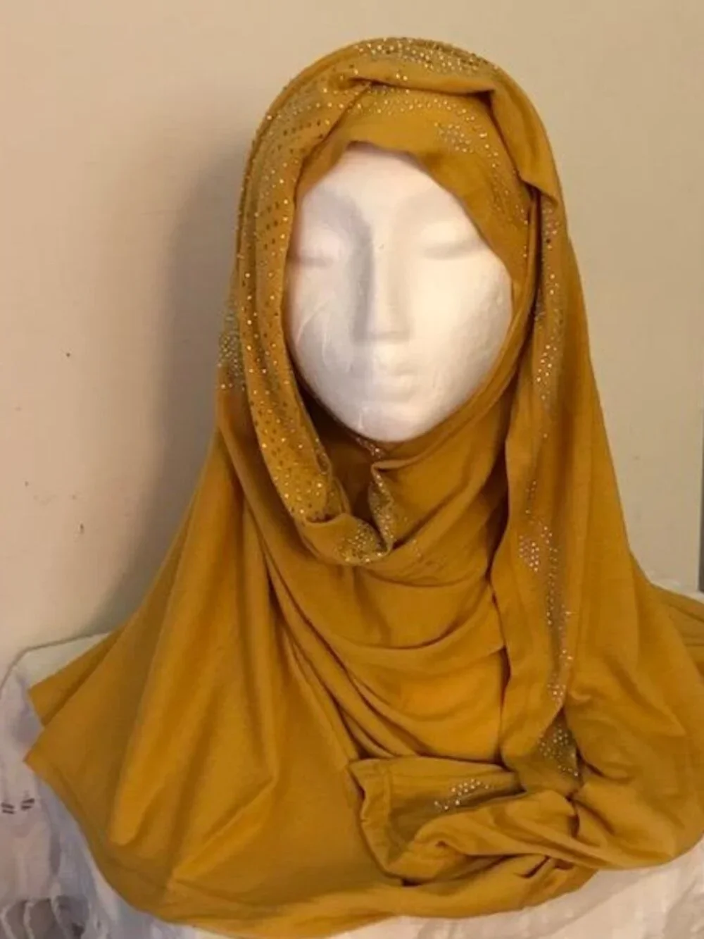 Women's Golden Tan Rhinestone Fashion Jersey Scarf 28 x 70 Headwrap  Hijab